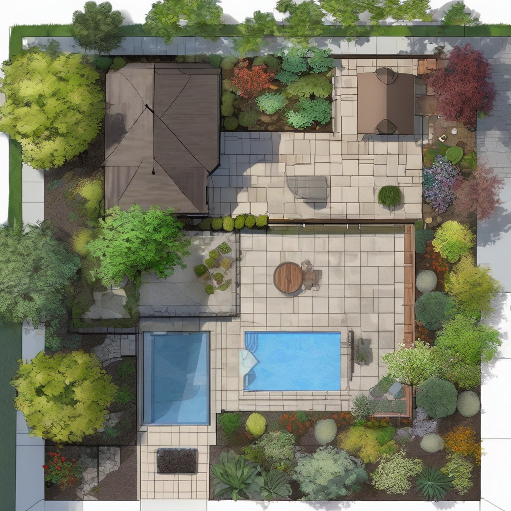 backyard ADU layout with patio and garden