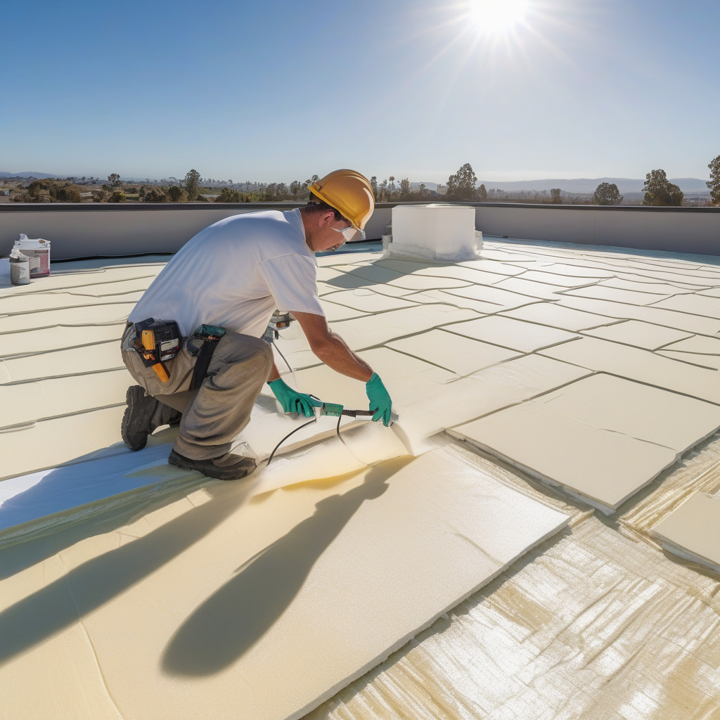 Spray Foam Insulation for Flat Roofs in California spray foam insulation being applied to flat roof California